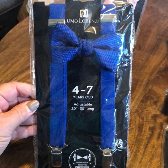 Kids Umo Lorenzo Suspender And Bow Tie Set-royal blue - Picture 1 of 4
